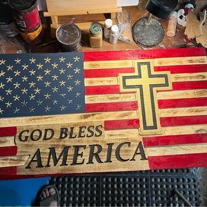 Wood carved flags
